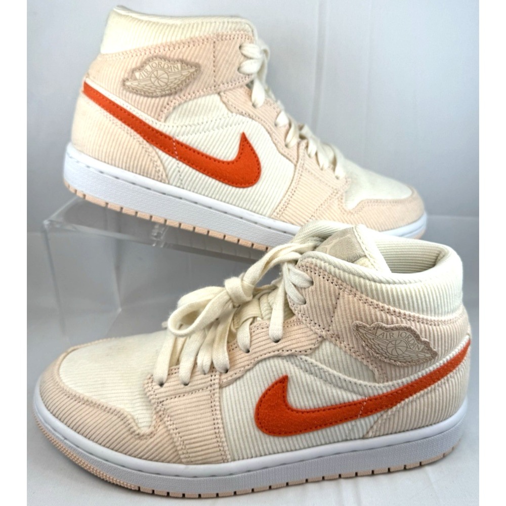 Jordan 1 Mid SE "Corduroy" Sail Orange Quartz DA8009 108 Women's Sz 8 VGC Cream